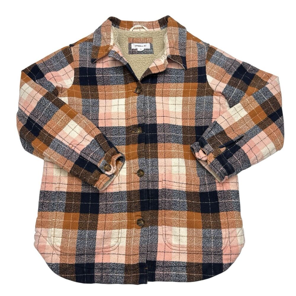 O’Neill Sherpa Lined Shacket Size Small Flannel Plaid Jacket Snowboard Campfire